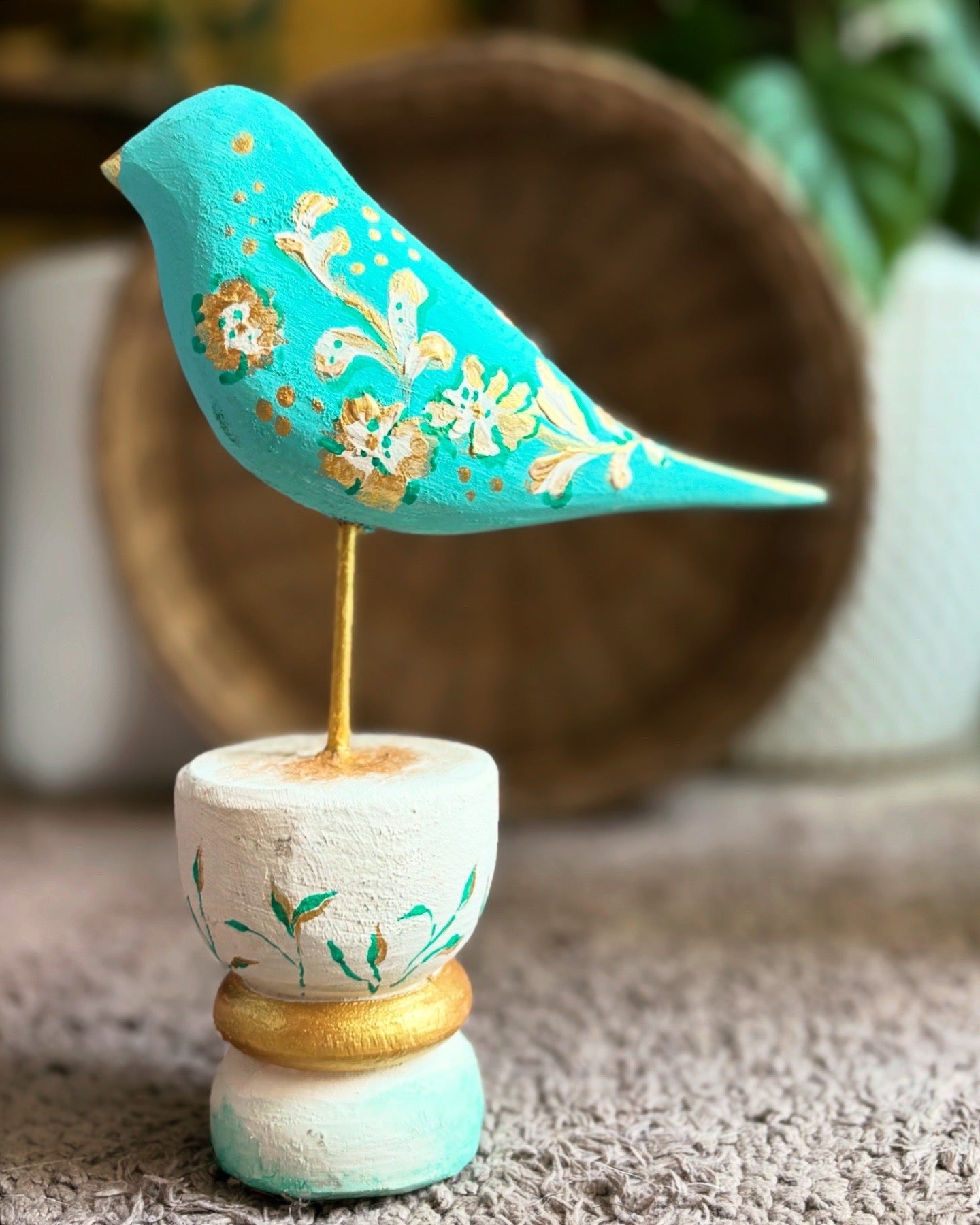 Blossom Serenity - Handcrafted Wooden Bird