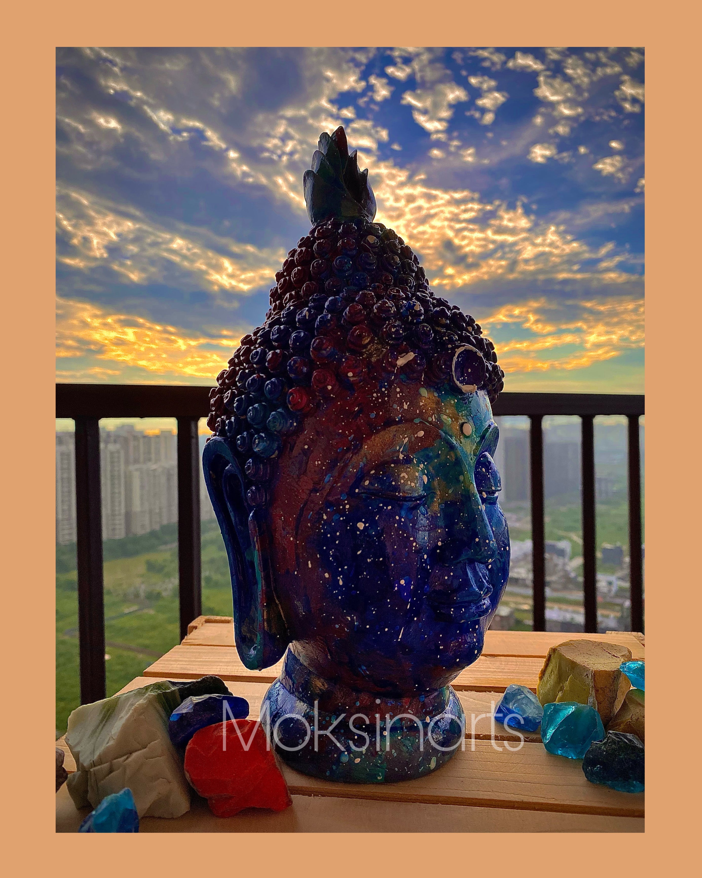 Galactic Tranquility” – Celestial Buddha Head by Moksin Arts