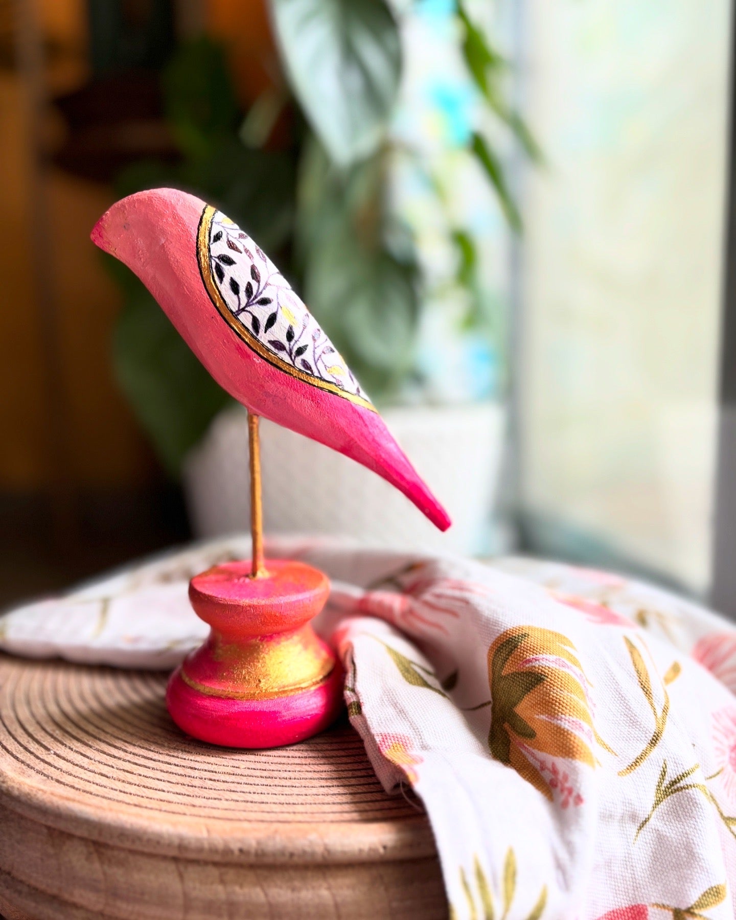 Blush Harmony Handcrafted Wooden Bird