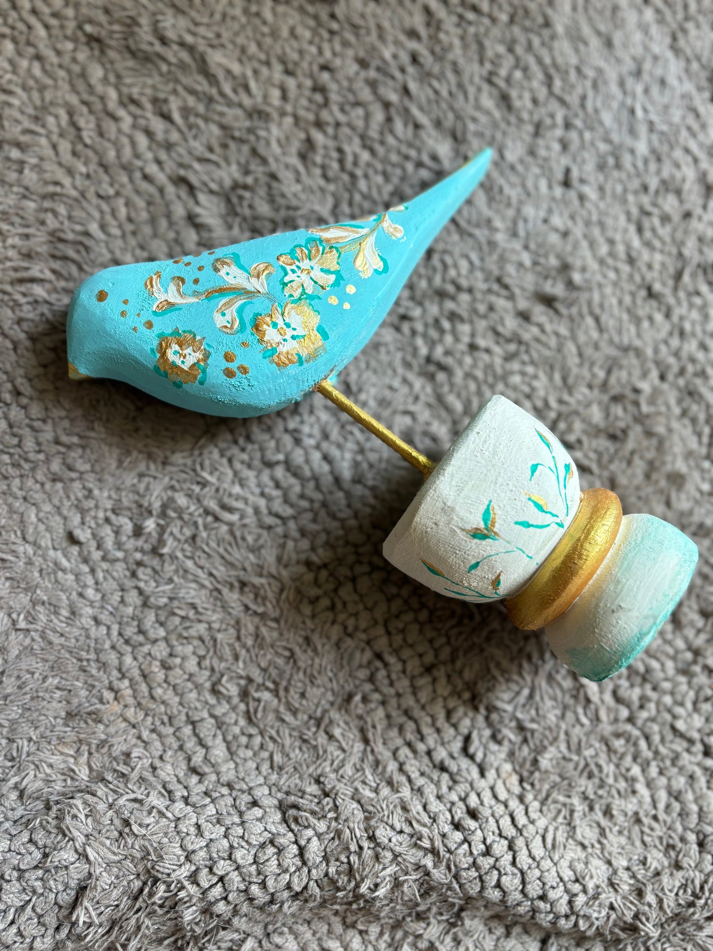 Blossom Serenity - Handcrafted Wooden Bird