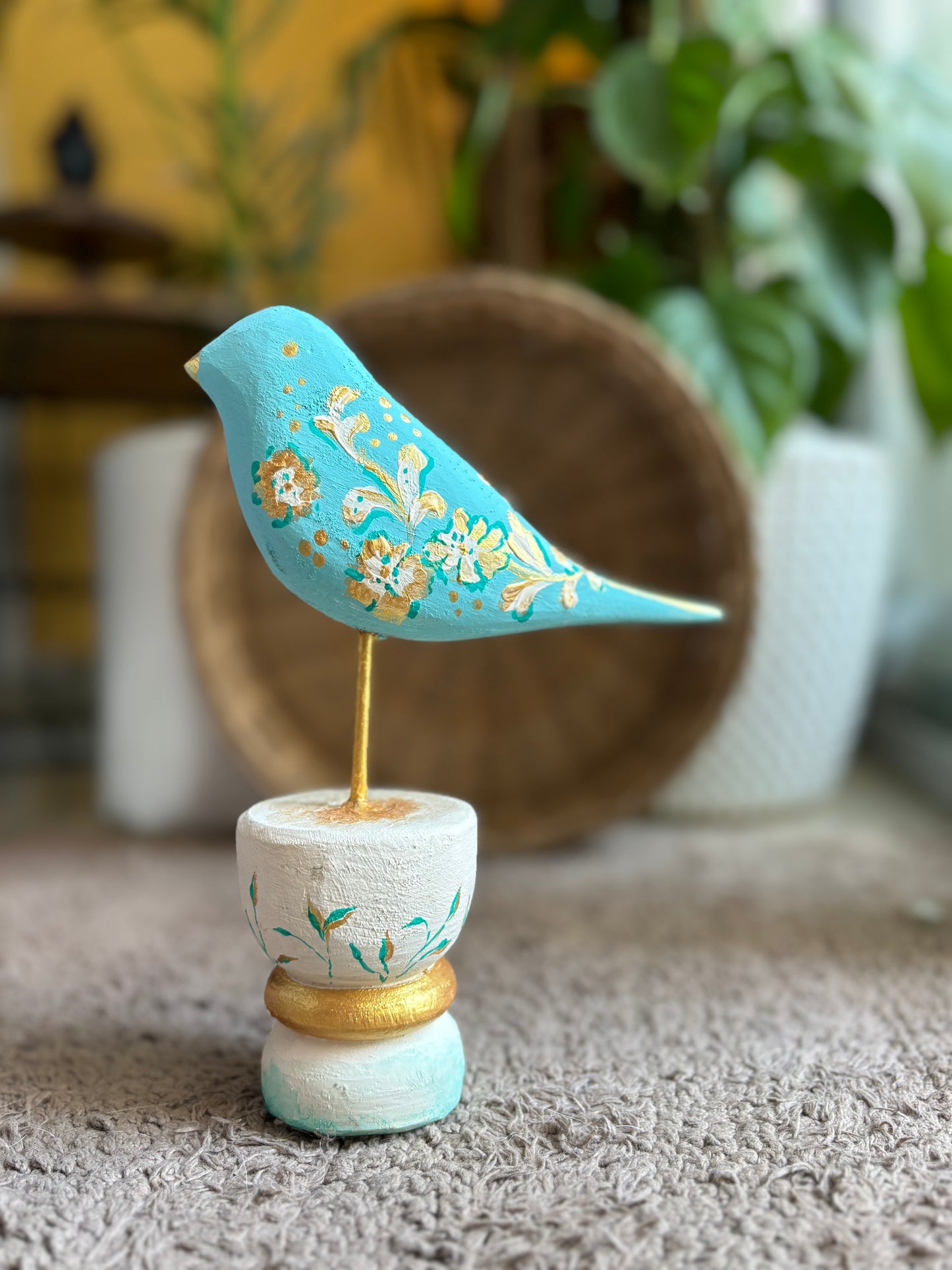 Blossom Serenity - Handcrafted Wooden Bird