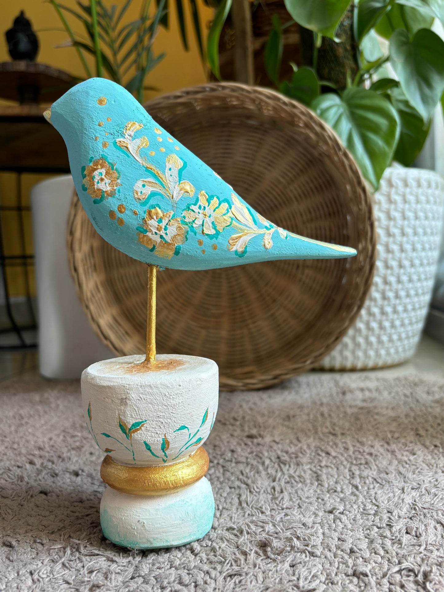 Blossom Serenity - Handcrafted Wooden Bird