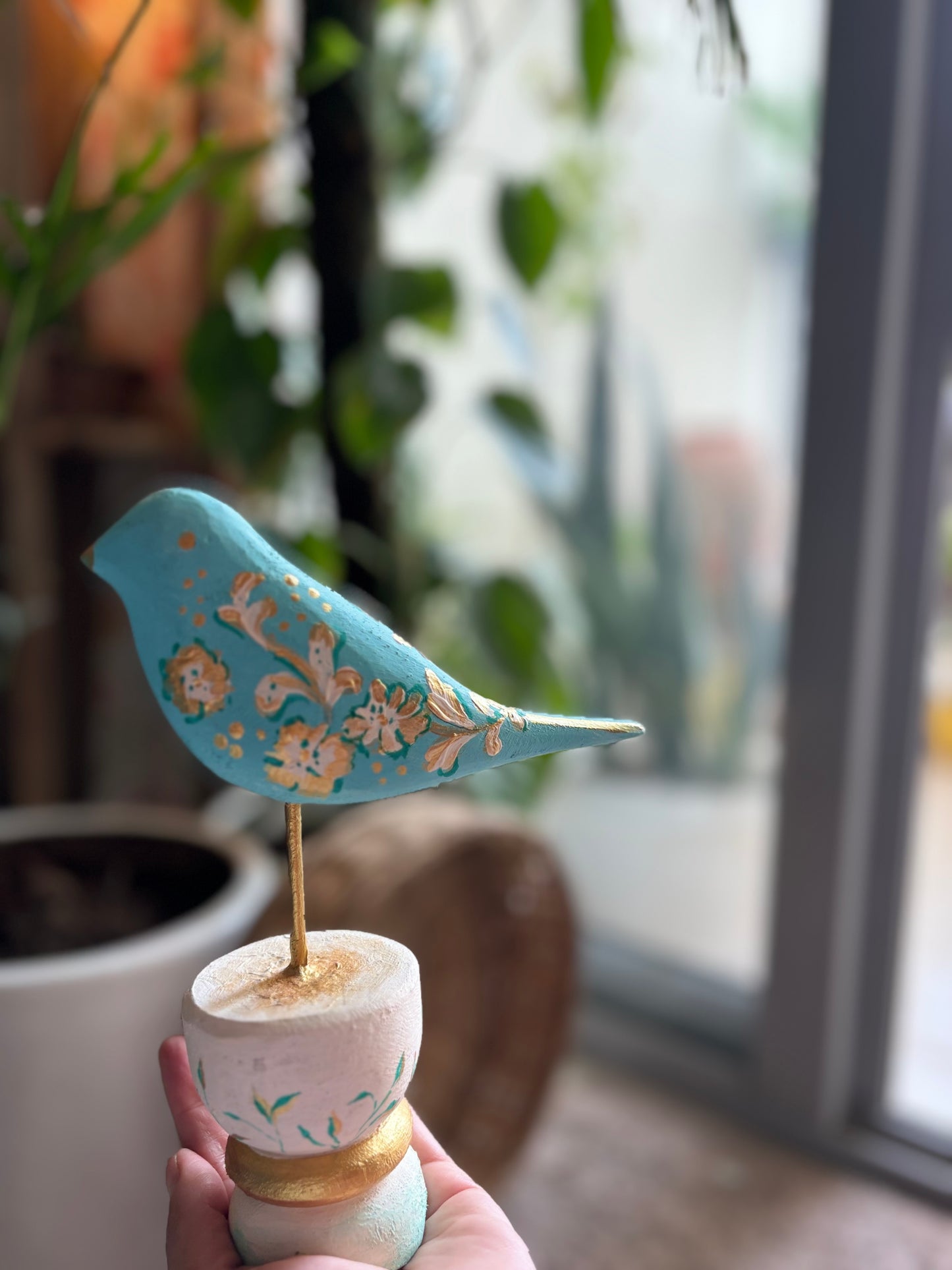 Blossom Serenity - Handcrafted Wooden Bird