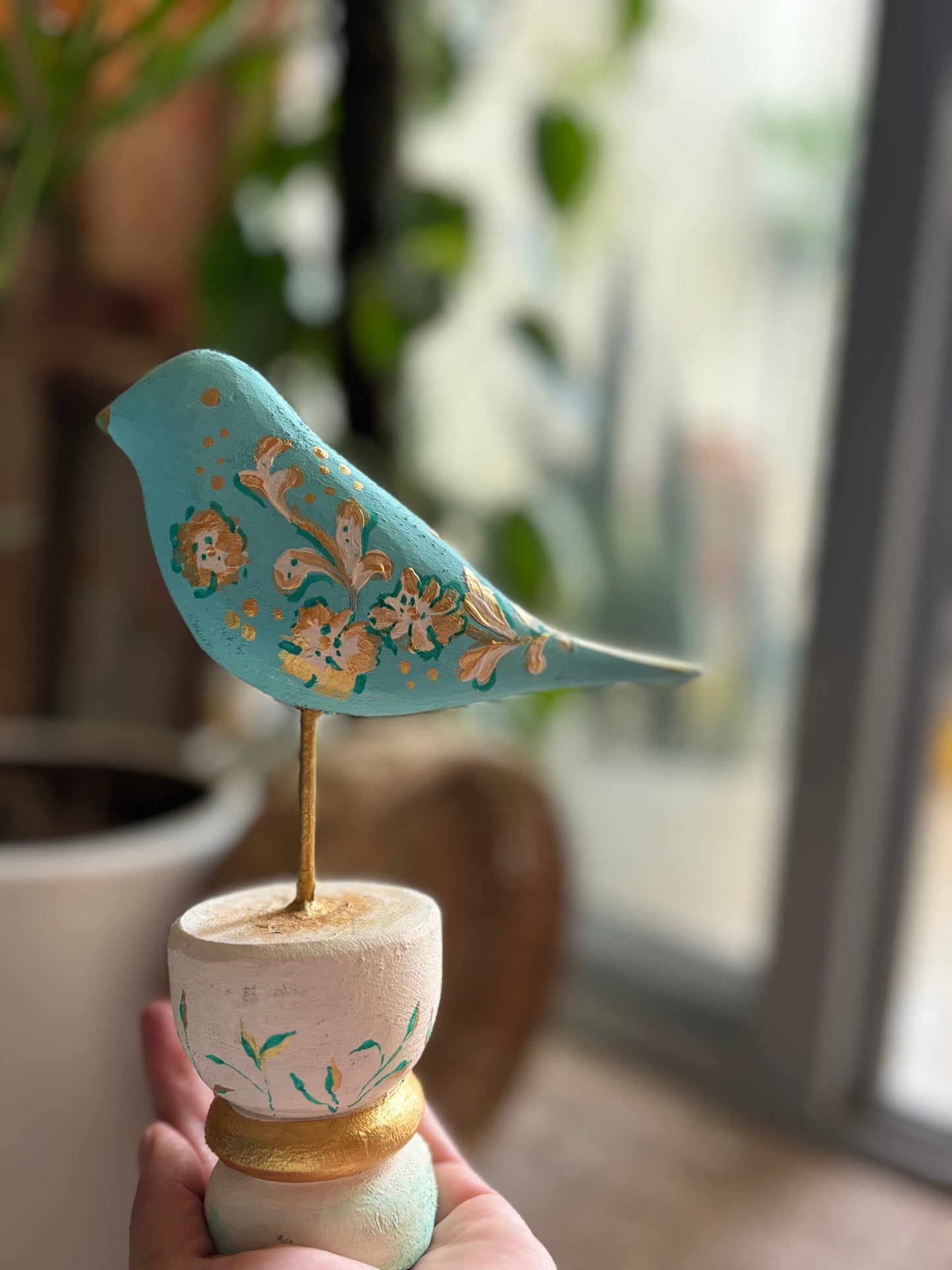 Blossom Serenity - Handcrafted Wooden Bird