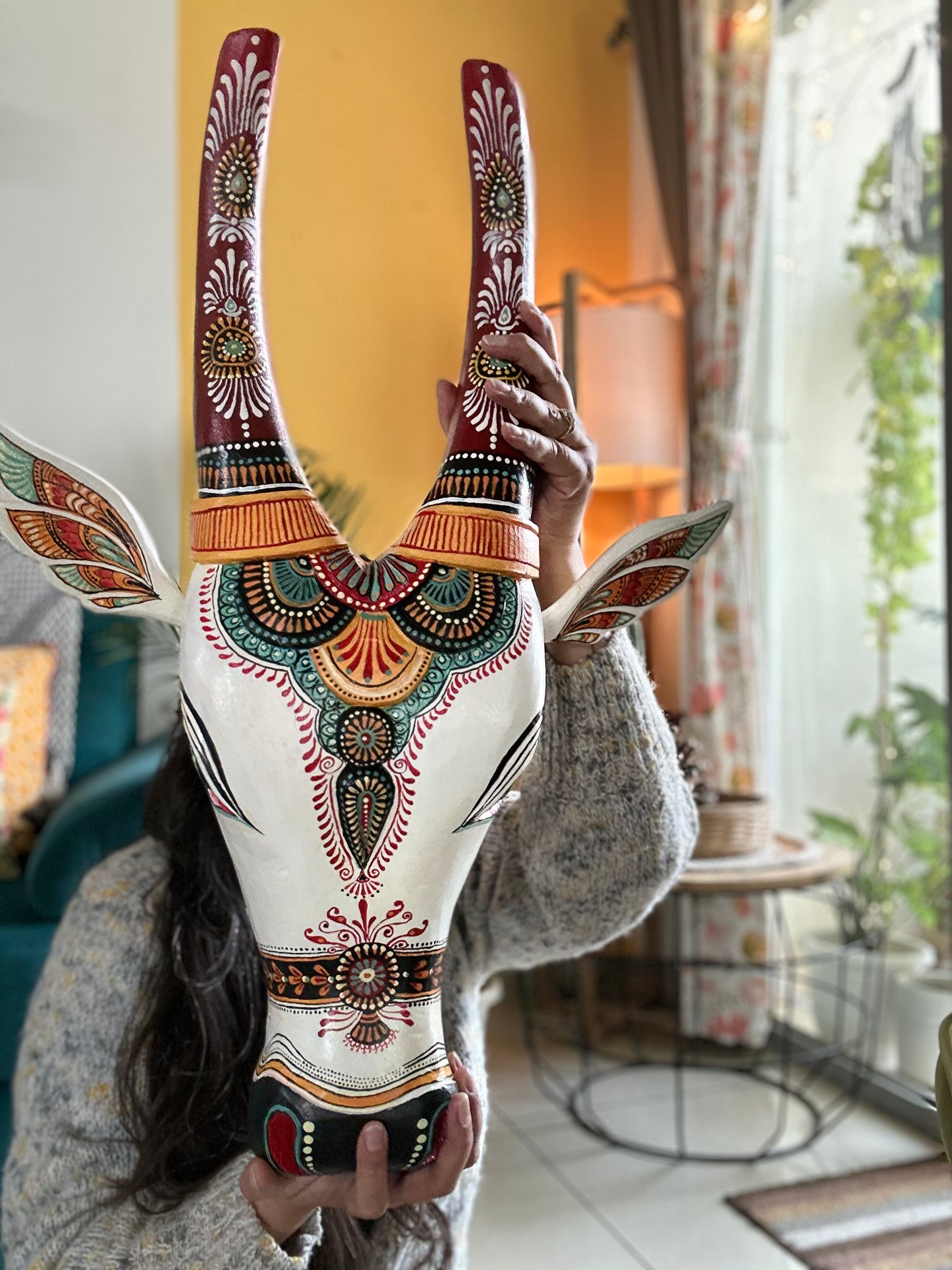 Hand-Painted Wooden Cow Head β Traditional Folk Art Elegance ππ¨