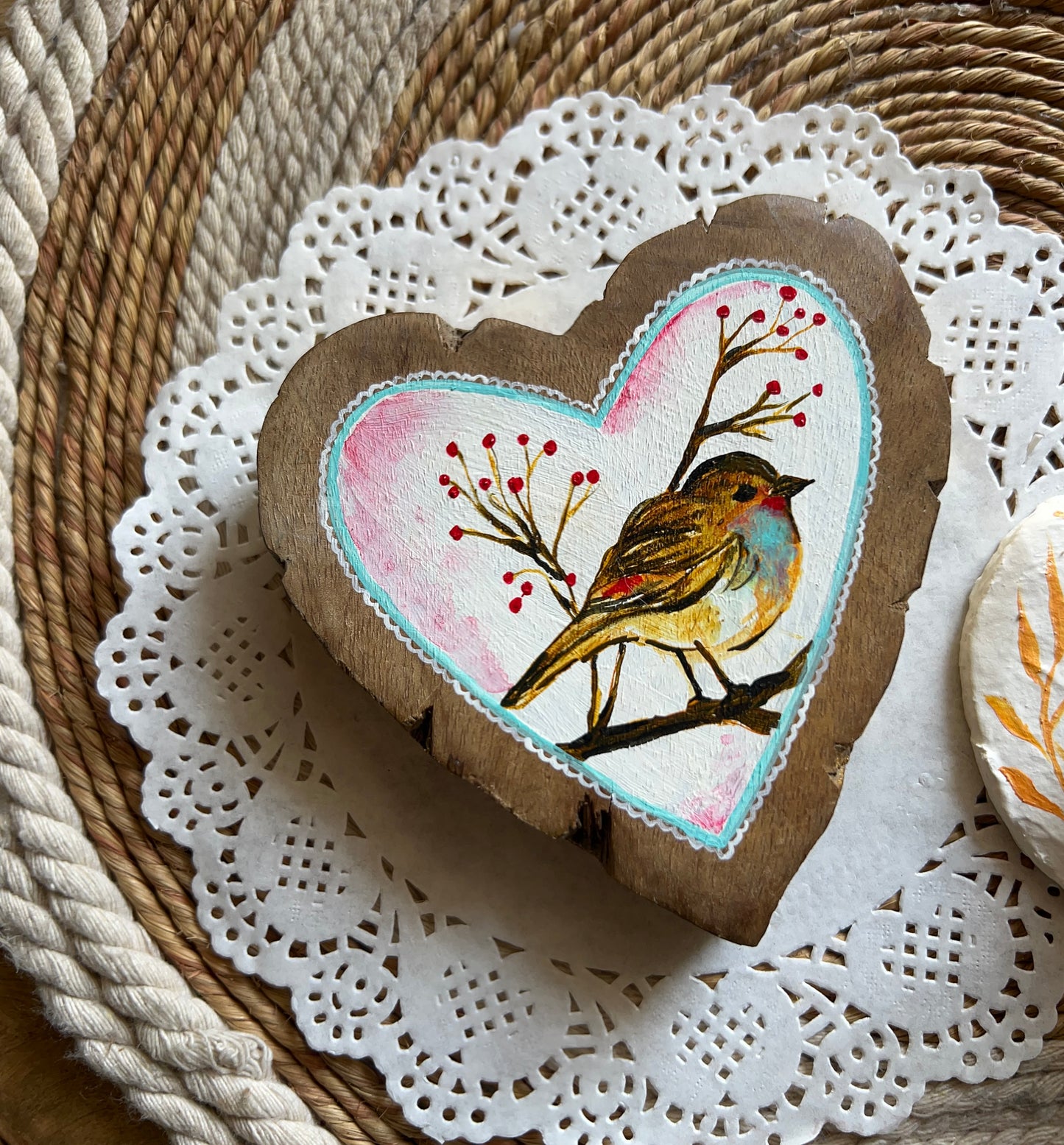Hand-Painted Wooden Heart Ornaments – A Touch of Rustic Charm ❤️🌿