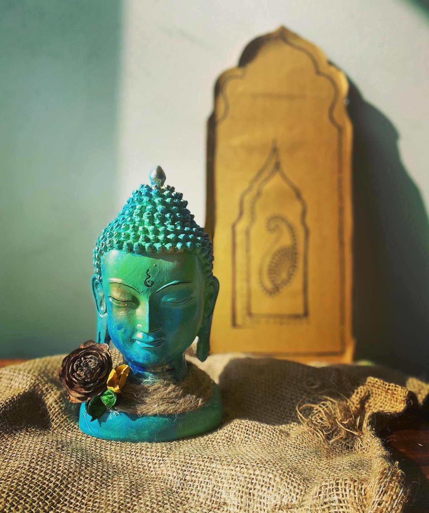 Ocean Calm – Handcrafted Polyresin Buddha Head in Aqua & Teal 💙🌿