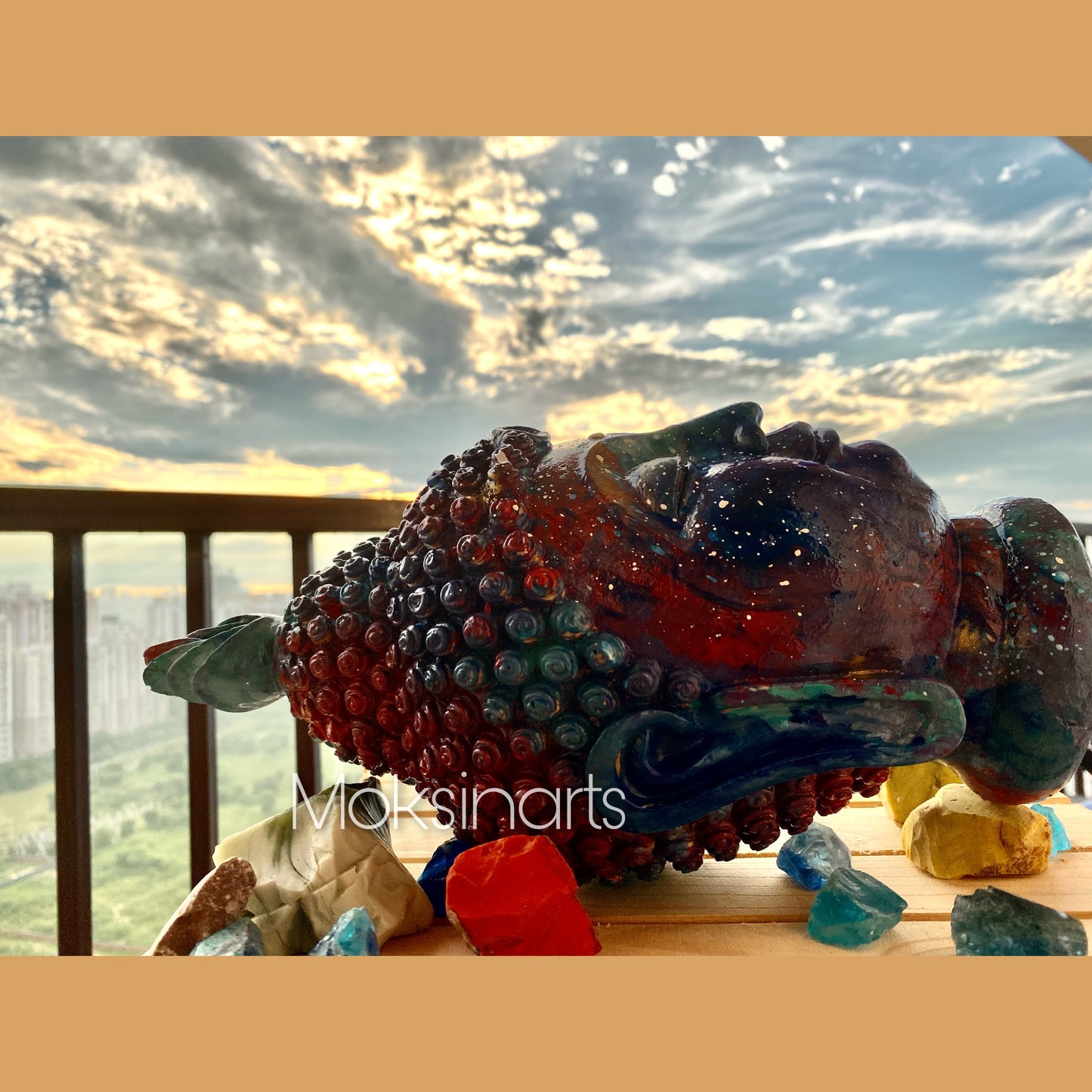 “Galactic Tranquility” – Celestial Buddha Head by Moksin Arts 🌌