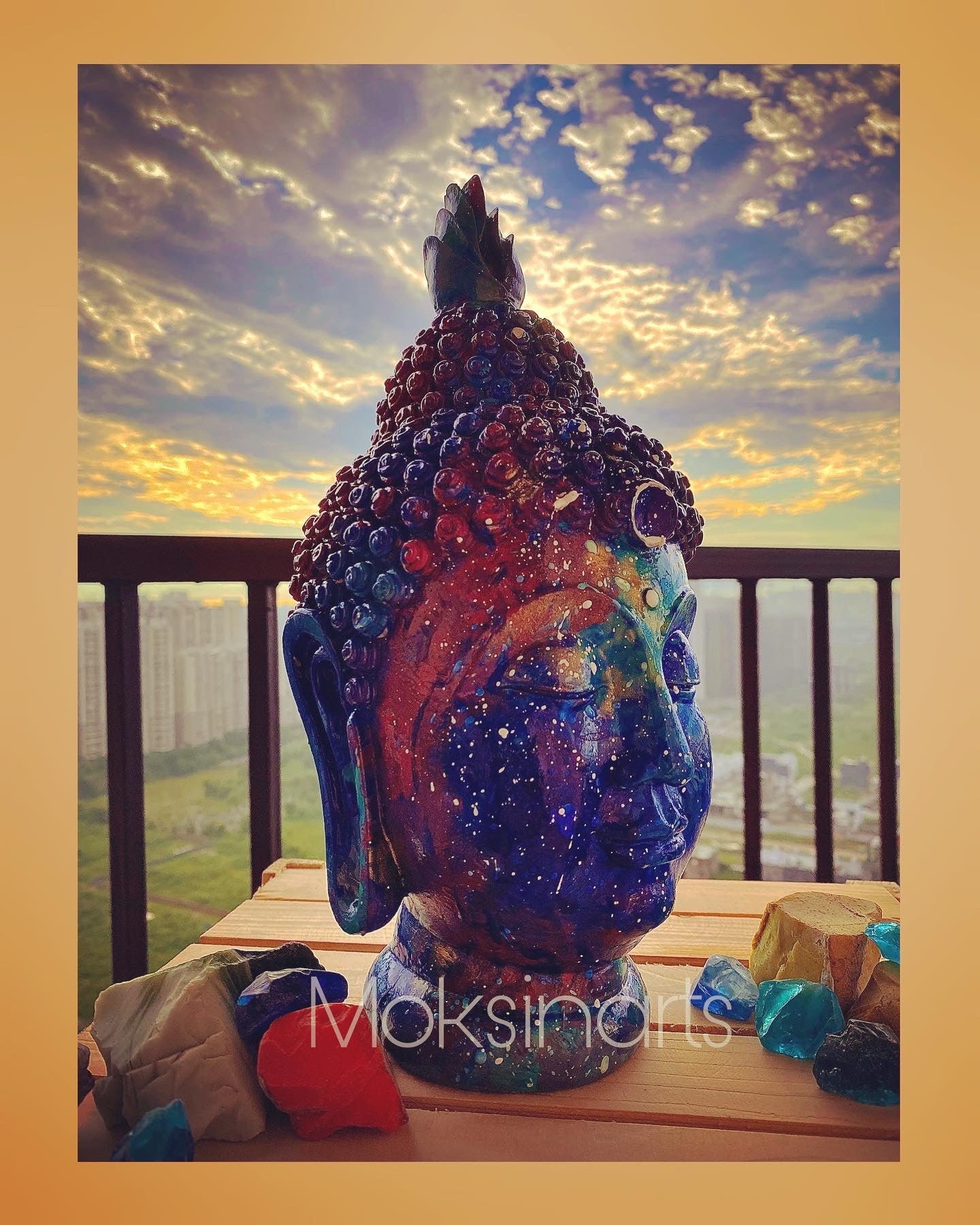 “Galactic Tranquility” – Celestial Buddha Head by Moksin Arts 🌌