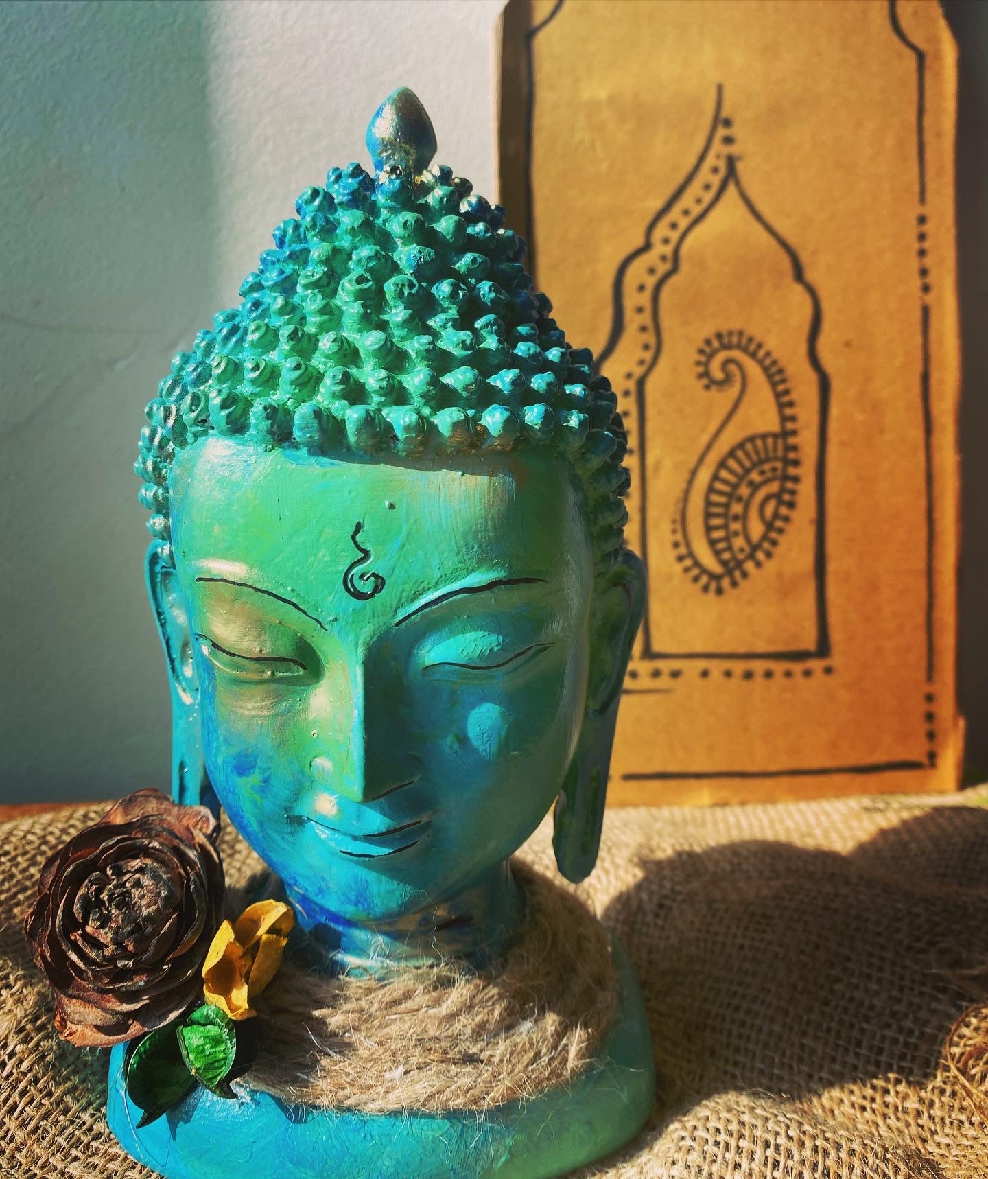 Ocean Calm – Handcrafted Polyresin Buddha Head in Aqua & Teal 💙🌿