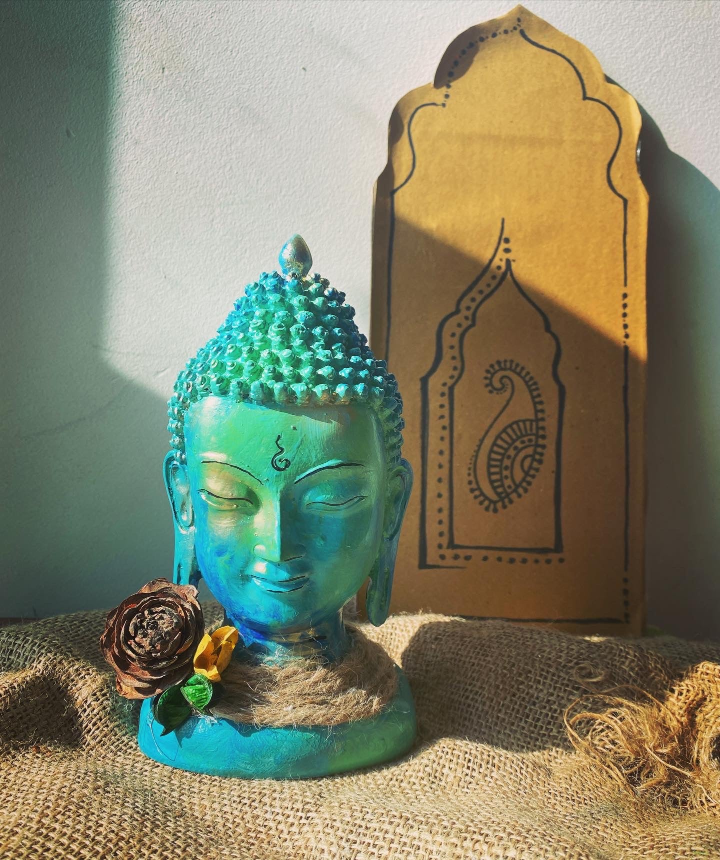 Ocean Calm – Handcrafted Polyresin Buddha Head in Aqua & Teal 💙🌿