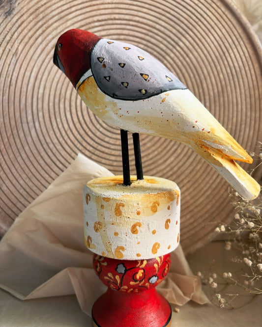 Rustic Finch - Hand-Painted Wooden Bird