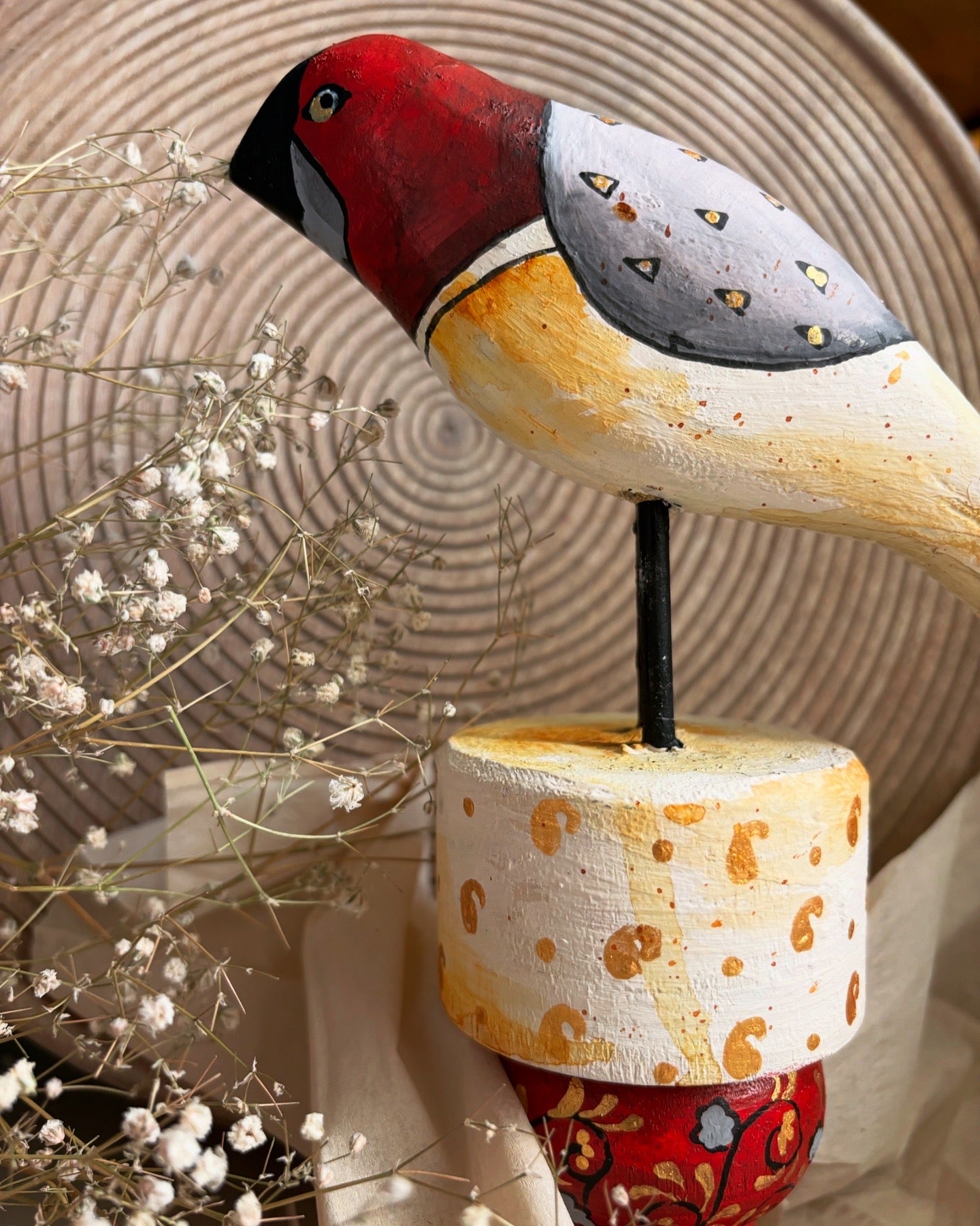 Rustic Finch - Hand-Painted Wooden Bird
