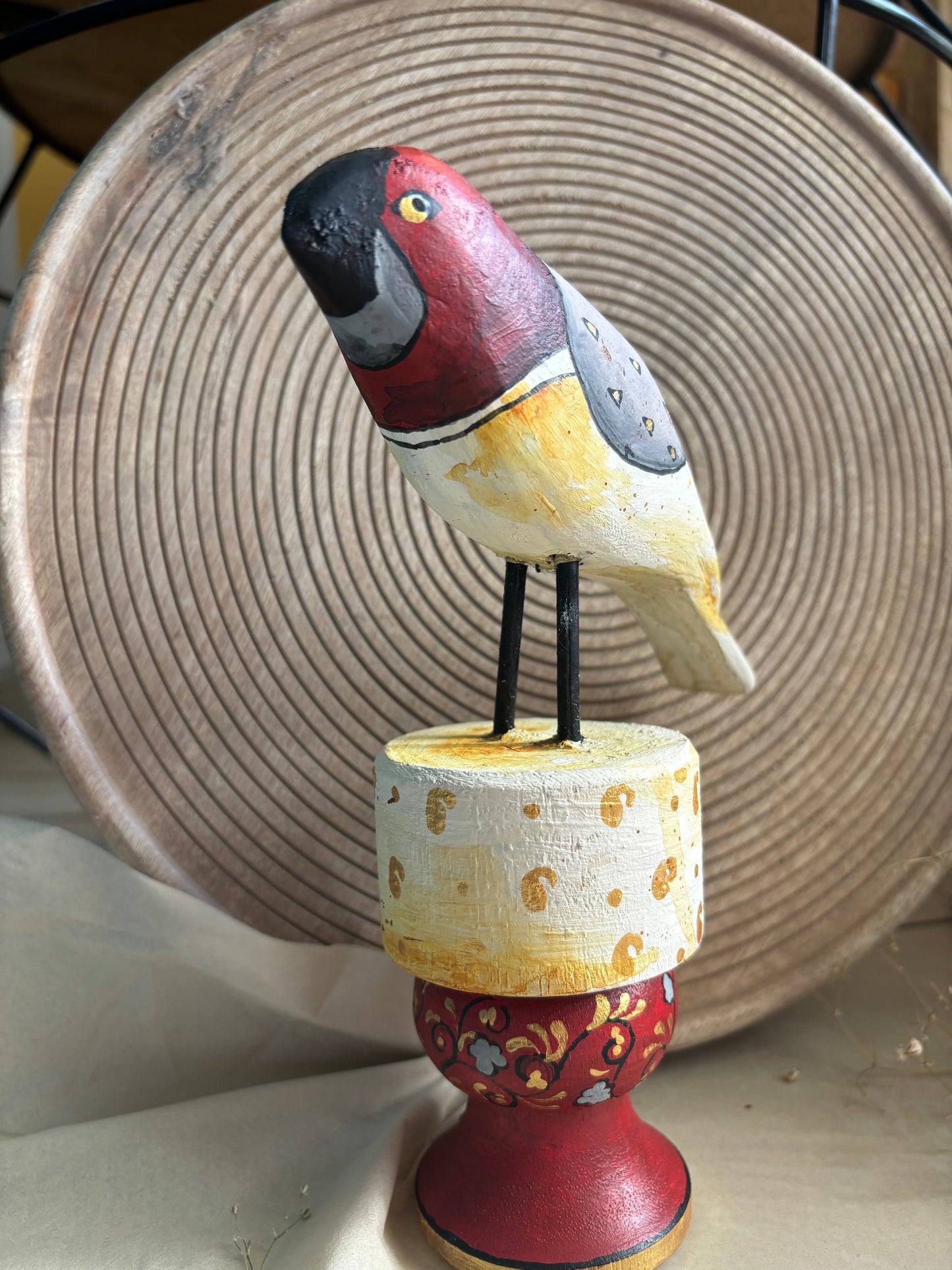Rustic Finch - Hand-Painted Wooden Bird