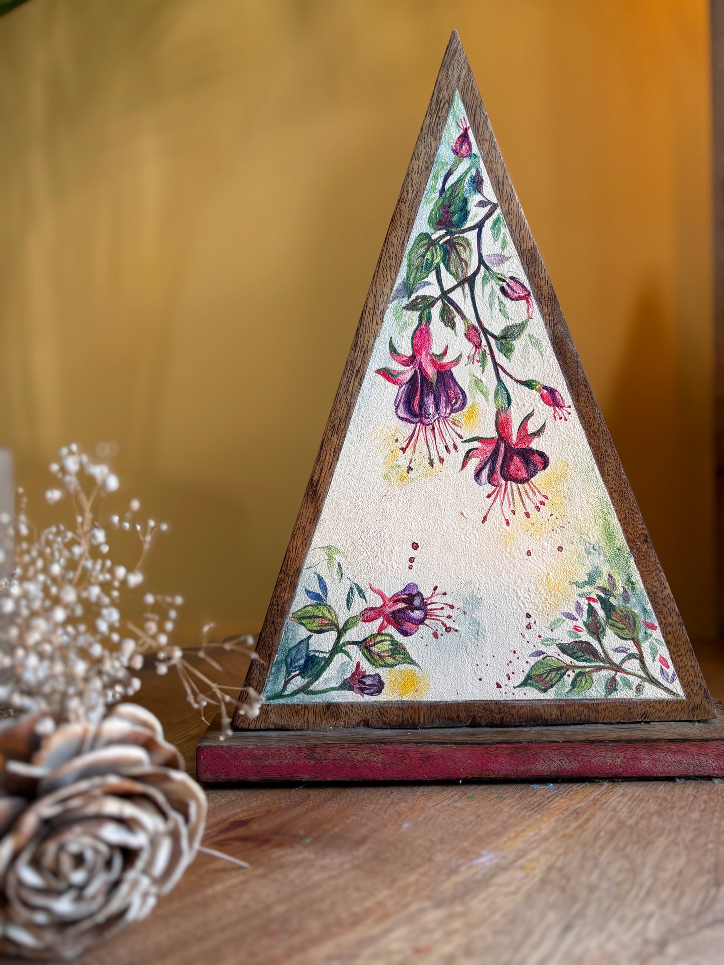 Handcrafted Triangle Wall Art – Fuchsia Whimsy in Bloom 🌸🎨