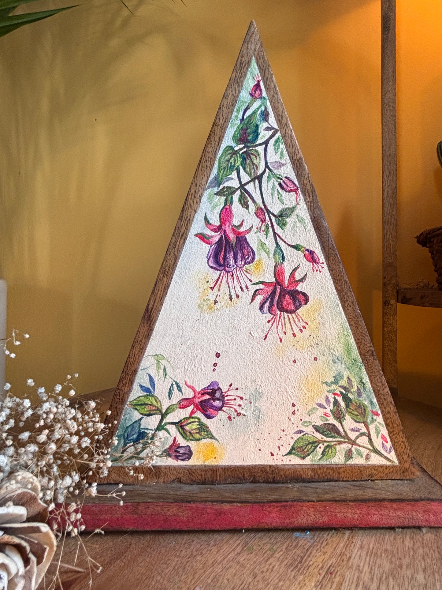 Handcrafted Triangle Wall Art – Fuchsia Whimsy in Bloom 🌸🎨