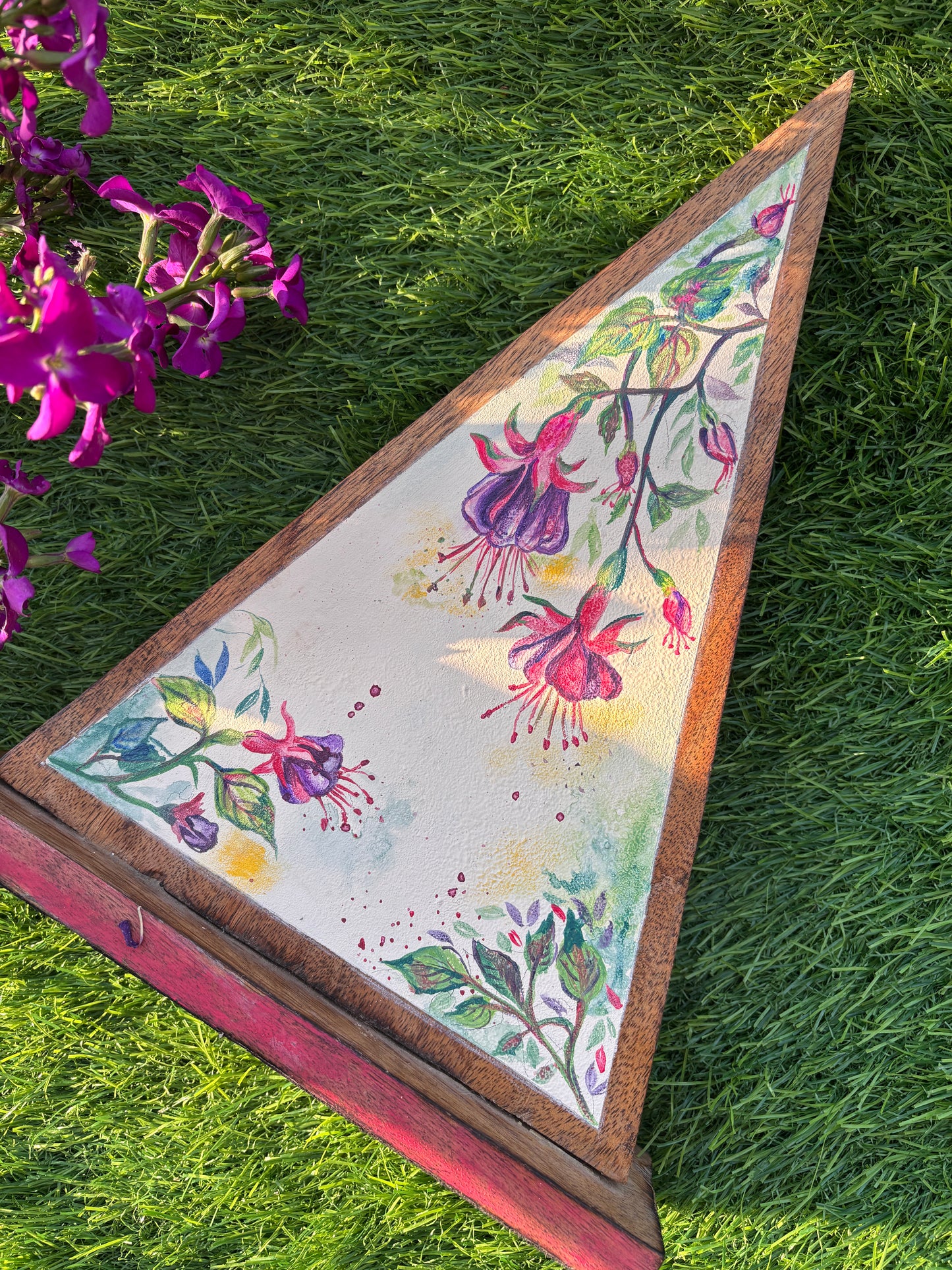 Handcrafted Triangle Wall Art – Fuchsia Whimsy in Bloom 🌸🎨
