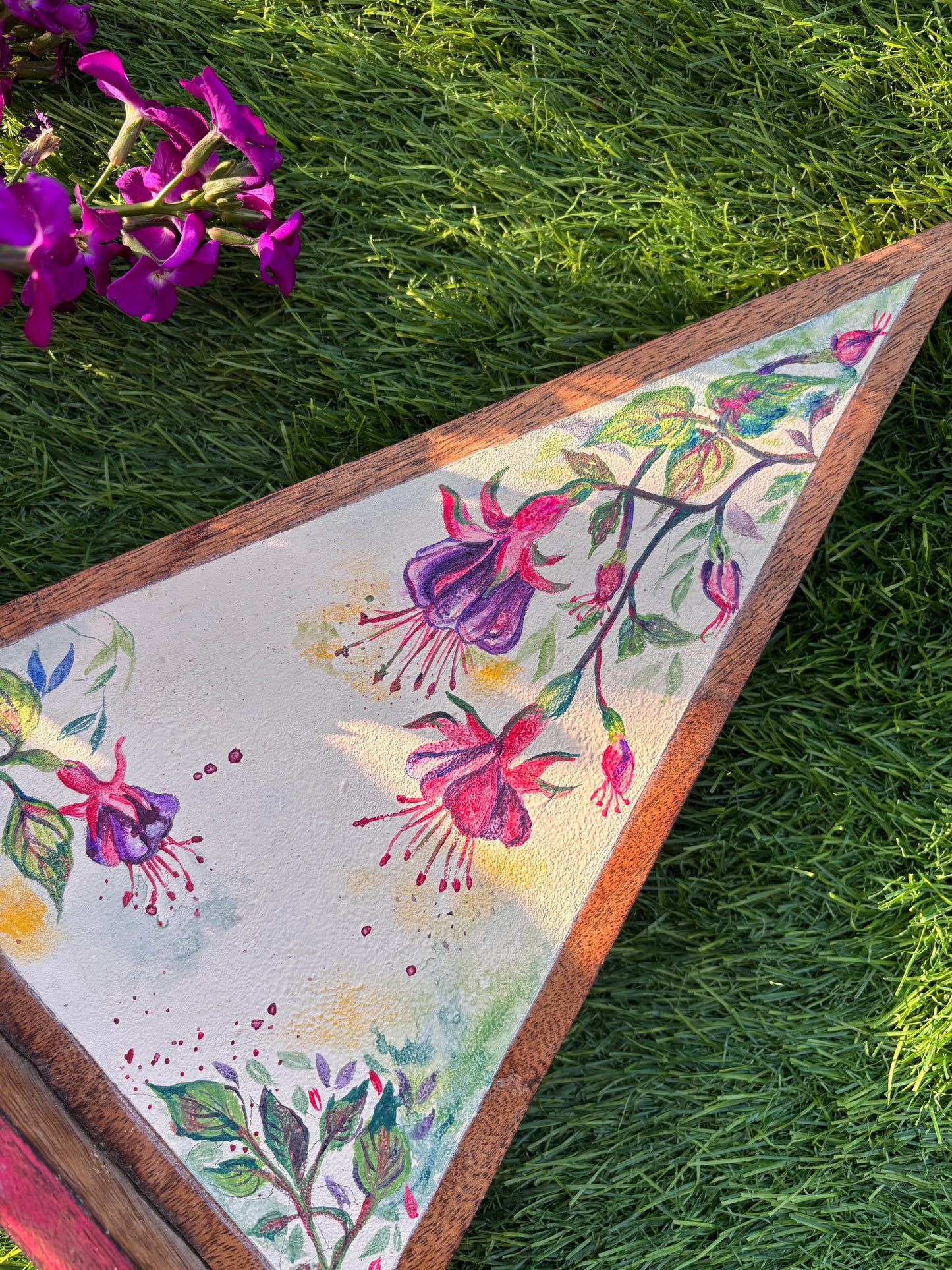 Handcrafted Triangle Wall Art – Fuchsia Whimsy in Bloom 🌸🎨