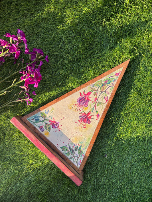 Handcrafted Triangle Wall Art – Fuchsia Whimsy in Bloom 🌸🎨